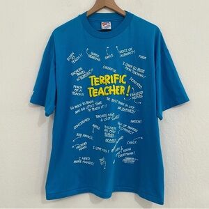 Hanes Heavyweight 50/50 Men’s XL Vintage 1991 Terrific Teacher Puff Print Shirt